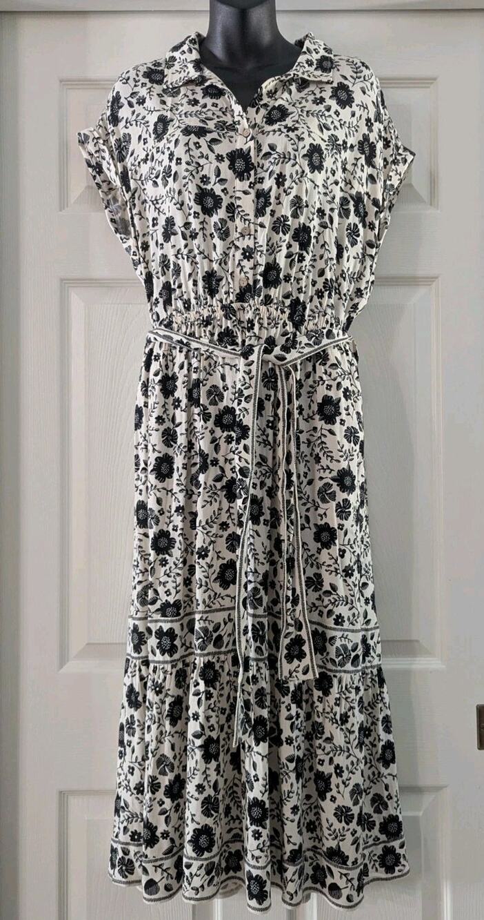 Lucky Brand Tiered Tie Waist Floral Dress Sz M NWT